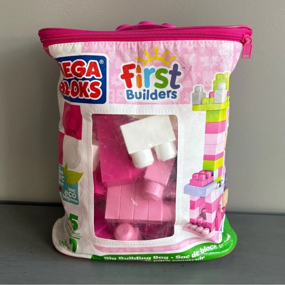 Mega Bloks First Builders Building Set 8417 Preschool Toy w/ Storage Bag Pink